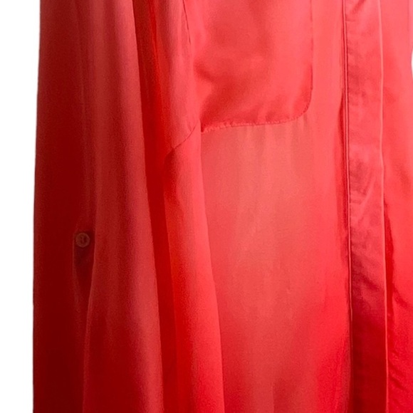 Covington Essentials Semi-Sheer Blouse Coral 3X Button Down Pockets Long Sleeves - Picture 3 of 16